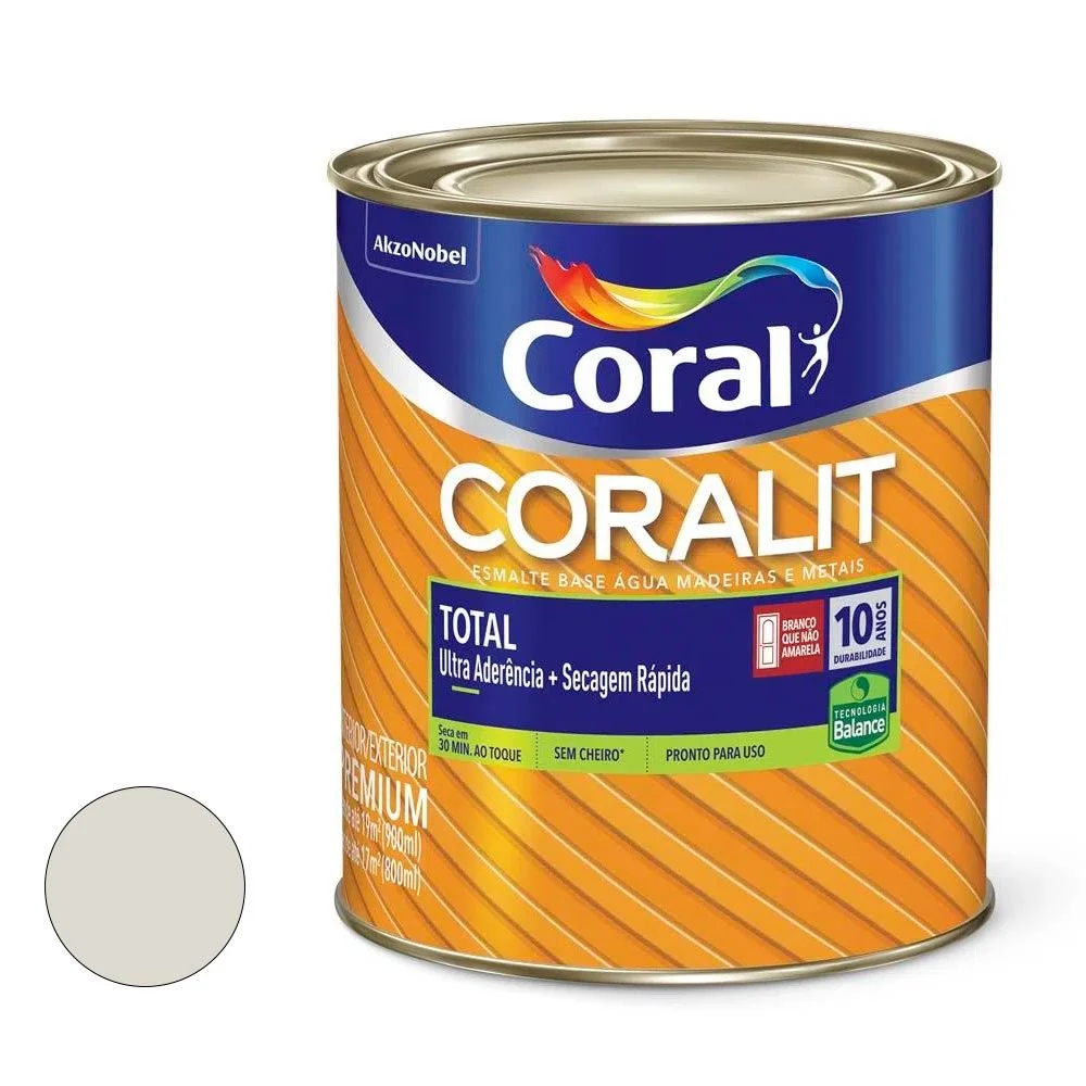 Tinta Esmalte à base de água Brilhante Coralit Total 900ML Branco Gelo CORAL